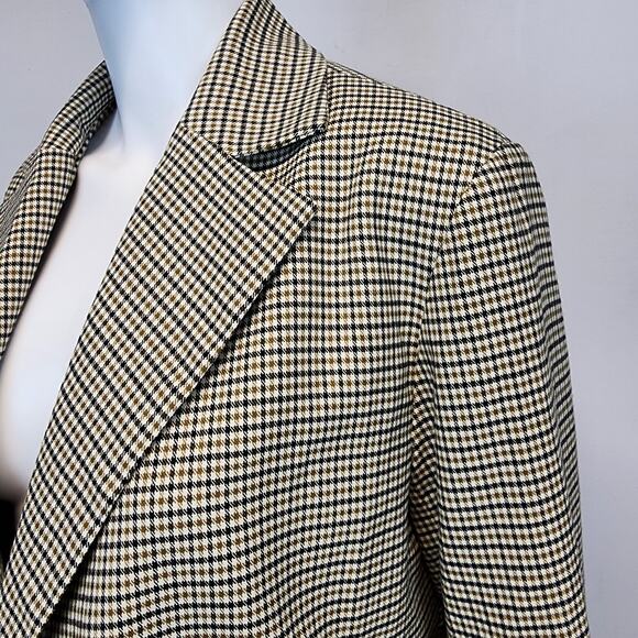 Mod Ref Checkered Blazer Lady Jacket Size S Beige Double Breast Boxy Academia - Picture 6 of 16